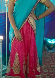 Vibrant Red &amp; Blue Lehenga Choli Set
