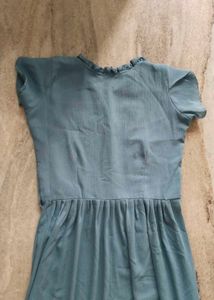 Chic Teal Pleated Button-Up Dress