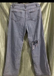 Light Wash Ripped Wide Leg Jeans