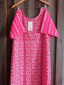 Pink Batik Duppata Nighty With Pocket
