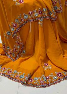 Designer Yellow Embroidered Saree
