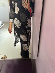 Black Floral Print Kurta