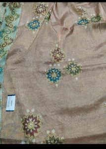 peach saree with fall &amp; Blouse.