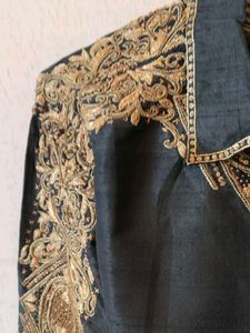 Elegant Black Silk Shirt with Gold Embroidery