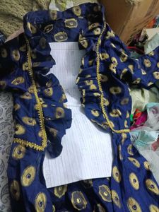 Blue Printed party wear long jacket