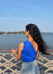 Stylish One-Shoulder Ruched Blue Top