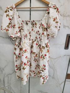 White Strawberry Print Mini Dress