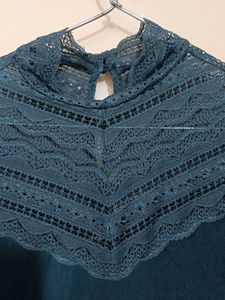 Elegant Teal Lace Neck Blouse