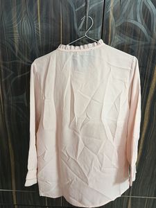Chic Pink Blouse with Ruffle Neckline