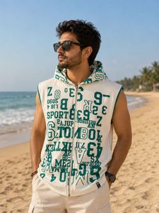 Graphic Print Sleeveless Hoodie
