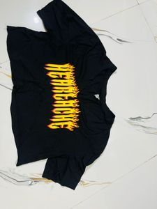 Black Flame Graphic Crop Top