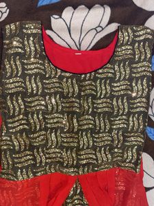 Elegant Red Kurta with Gold Embellishment