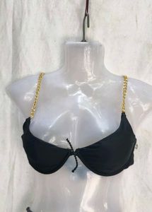 I. Chic Black Bikini Top with Gold Chain Straps