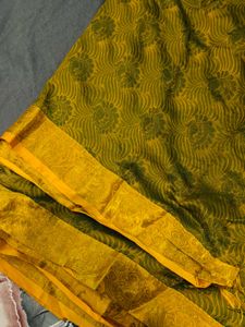 Elegant Green & Gold Patterned Saree