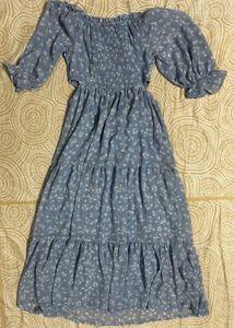 Blue Floral Off-Shoulder Maxi Dress