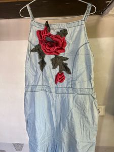 Denim Overalls with Floral Detail
