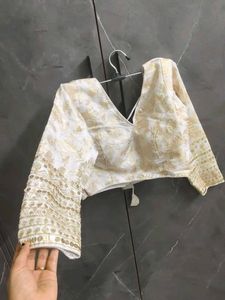 White & Gold Embroidered Blouse