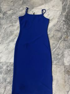 Blue Spaghetti Strap Midi Dress