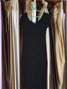 Sleek Black Button-Up Midi Dress