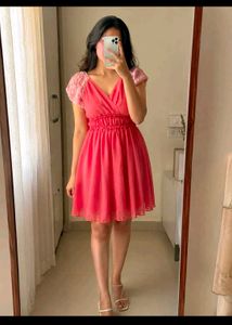 Chic Pink Ruffle Sleeve Dress