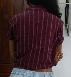 Maroon Striped Tie-Front Shirt