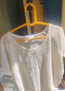 Cream Knitted Short Sleeve Top