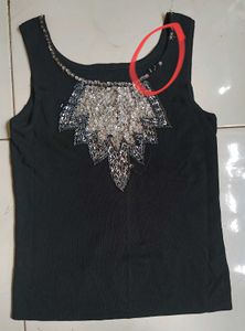 Sparkling Beaded Black Tank Top