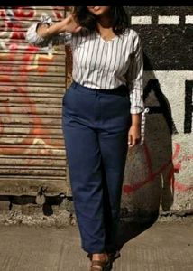 Striped Shirt and Navy Blue Pants Combo