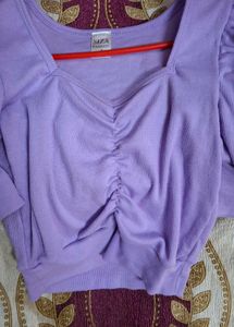 Stylish Purple Ruched Puff Sleeve Top