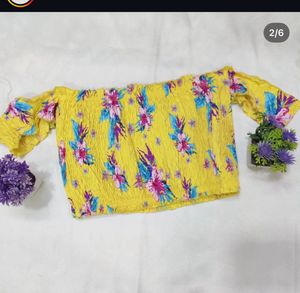 Yellow Floral Smocked Crop Top
