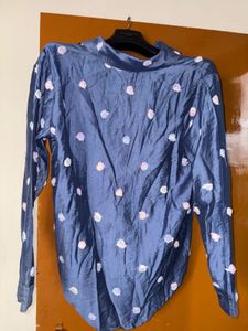 Blue Embroidered Button-Up Shirt