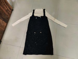 korean Chic Black Pinafore Dress