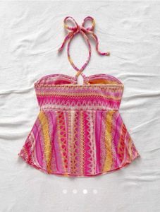 Vibrant Pink &amp; Yellow Halter Neck Top