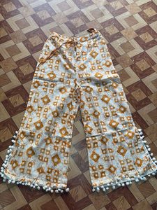 Orange Tie-Dye Kurta Set with Pom-Pom Trim