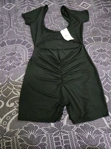 Chic Black Ruched Bodysuit Shorts
