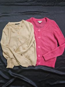 Cardigan Combo Beige N Pink