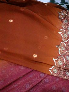 double shade saree with brown and dark purple mixt