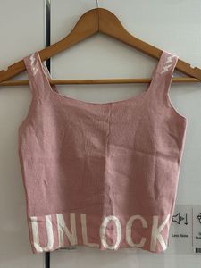 Pink 'Unlock' Graphic Knit Tank Top