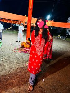 Red chikankari mirror work kurta❤️
