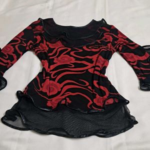 Y2k Vintage Gothic Dark Romance Red Rose Print Top