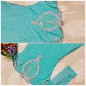 Heavy Sea Green Net Kurta Set with Sequins Work