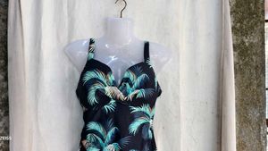 13810. Tropical Palm Print Bikini Top