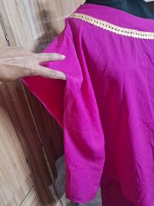 Magenta one shoulder with Gold Trim
