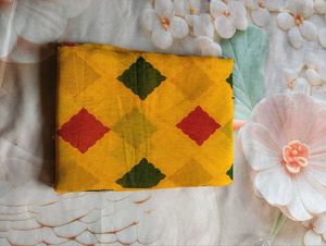 Vibrant Yellow Saree with Red &amp; Green Blocks