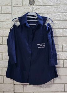 ONLY Navy Blue Cold-Shoulder Shirt