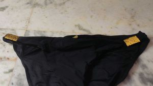 Black Bikini Bottom with Gold Accents