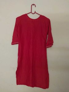 Bright Pink Kurti with Embroidered Neckline