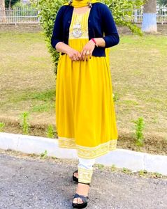 Khushal Women Yellow Ethnic Motifs Empire Kurta With Trouser &amp; With Dupatta