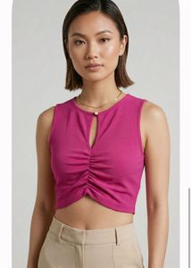 Chic Ruched Pink Crop Top