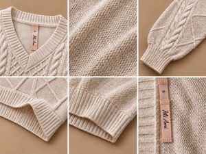 IVORY TEXTURED CABLE-KNIT CROPPED V-NECK SWEATER